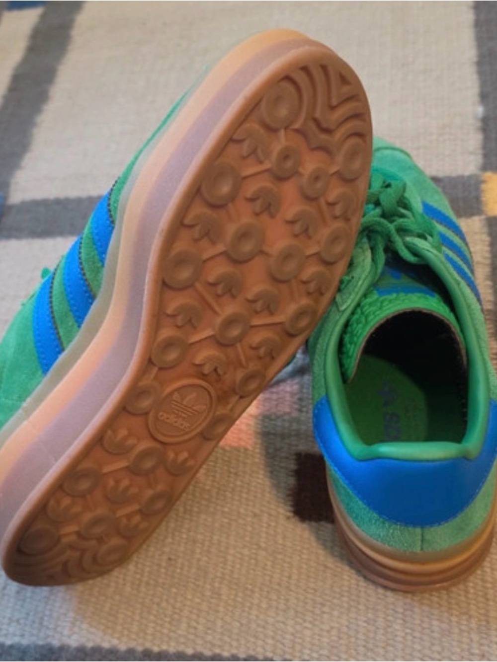 adidas Gazelle Green Suede Sneakers with Blue Stripes - Picture 3 of 4